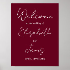 Burgundy Minimalist Script Bröllopsväxlingsskylt Poster