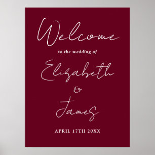 Burgundy Minimalist Script Bröllopsväxlingsskylt Poster