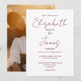 Burgundy Minimalist-skript Photo Bröllop Inbjudningar