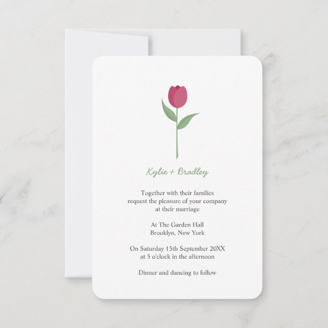 Burgundy Minimalist Tulip Inbjudningar (Baksida)