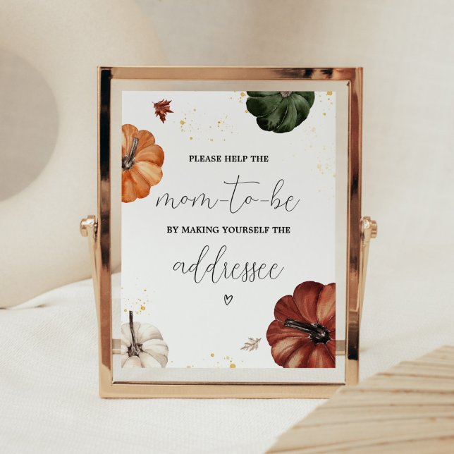 Burgundy-minimalistiskt pumphus Station Poster (Minimalist Autumn Pumpkin Baby Shower Envelope Station Sign)