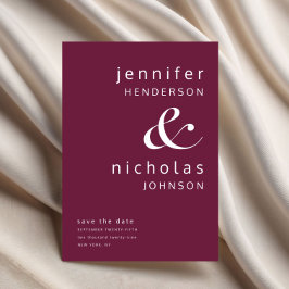 Burgundy Modern Ampersand Typography Bröllop Spara Datumet