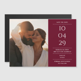 Burgundy Modern Bröllopsfoto Save The Date Magnetisk Inbjudningskort