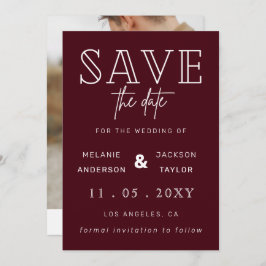 Burgundy Modern Calligraphy Photo Save Date Spara Datumet
