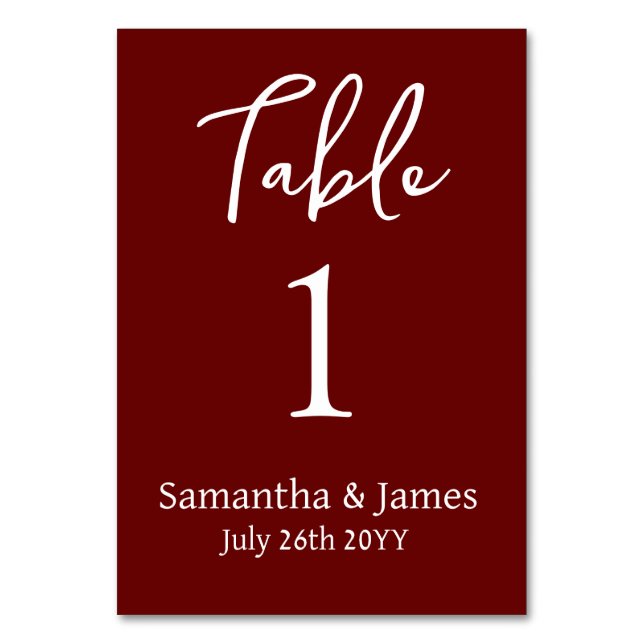 Burgundy Modern Elegance Bröllop Bordsnummer (Baksidan)