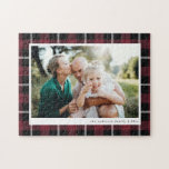 Burgundy modern familjefottkontroll av rustik tart pussel<br><div class="desc">Burgundy,  modern rustisk tartan,  kolla familjens fotogåva. Snyggtens moderna elegant.</div>
