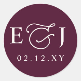 Burgundy Modern Initials Monogram Wedding Runt Klistermärke