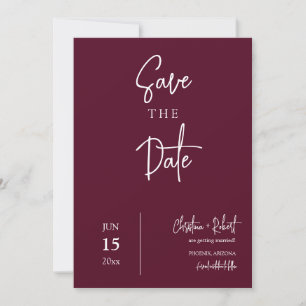 Burgundy Modern Minimal Boho Rädda Datum Foto Inbjudningar