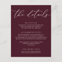 Burgundy Modern minimalistiskt Bröllop-höljeskort Tilläggskort