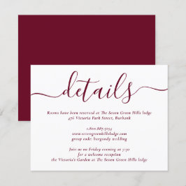 Burgundy Modern Script Bröllop Tilläggskort