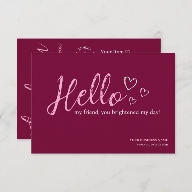 Burgundy Modern Script QR-kod, Tack Business Tilläggskort (Fram/baksida)