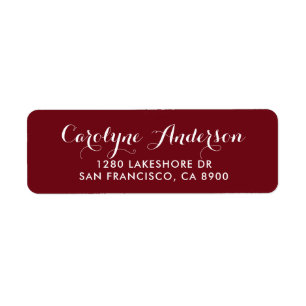 Burgundy Modern Script Typography Bröllop Adress Returadress Etikett