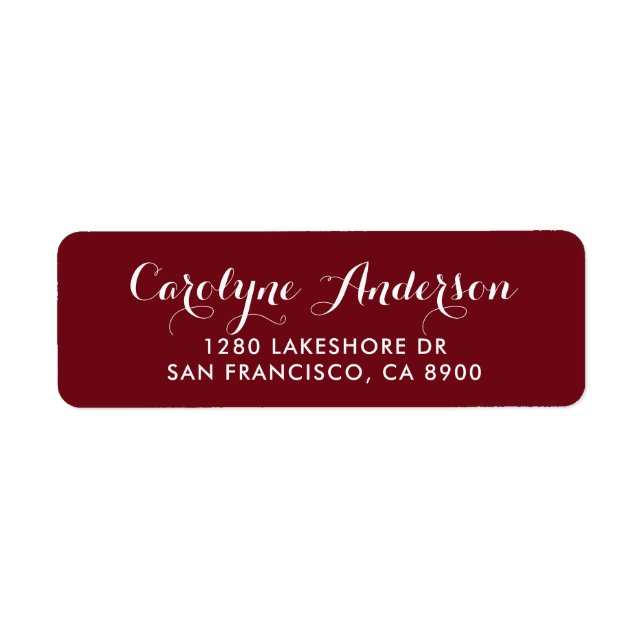 Burgundy Modern Script Typography Bröllop Adress Returadress Etikett (Framsidan)