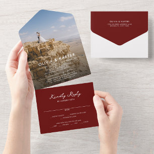 Burgundy Modern Simple Dold Romantic Photo Bröllop