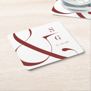 Burgundy modern typography par monogram underlägg papper kvadrat
