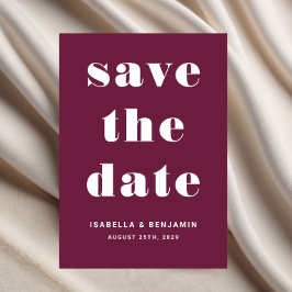 Burgundy Modern Typography Save Date Bröllop Spara Datumet
