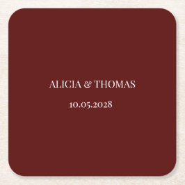 Burgundy Moderna Initialer Minimalistisk Bröllop  Underlägg Papper Kvadrat