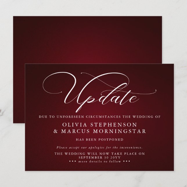 Burgundy  - Modernt uppskjutet evenemangsmeddeland Inbjudningar (Fram/baksida)