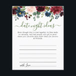 Burgundy Möhippa Datum Nattjidkort<br><div class="desc">Burgundy Navy Blue  Blommigt Möhippa Date Night Idea Advice Card.</div>