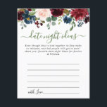 Burgundy Möhippa Datum Nattjidkort<br><div class="desc">Burgundy Navy Blue  Blommigt Möhippa Date Night Idea Advice Card.</div>