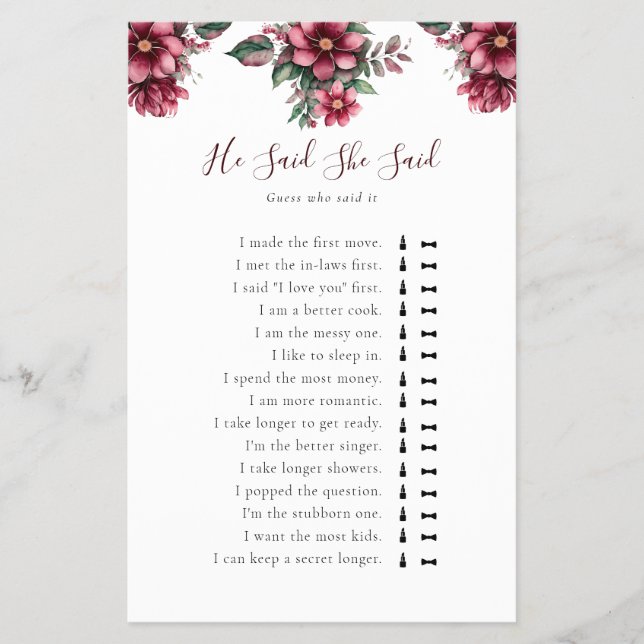 Burgundy Möhippa sa att hon sa att spel Flygblad (Framsidan)