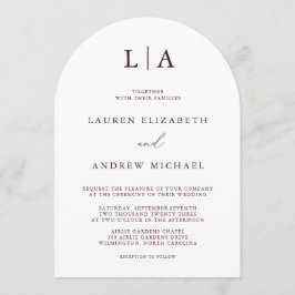 Burgundy Monogram Arch Simple Minimalist Bröllop Inbjudningar