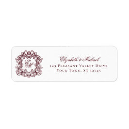 Burgundy Monogram Crest Wedding Return Address Returadress Etikett