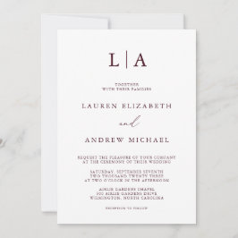 Burgundy Monogram enkel minimalistisk Bröllop Inbjudningar