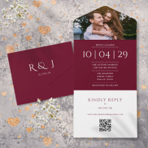 Burgundy Monogram QR-kod Foto Bröllopsdatum