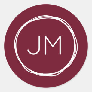 Burgundy Monogram Wedding Stickers Runt Klistermärke