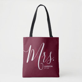 Burgundy Monogrammed Typografi Mrs. Tygkasse