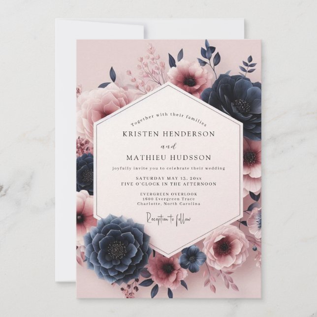 Burgundy Moody Bloom Assemblage Wedding Inbjudningar (Framsida)