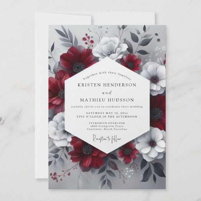 Burgundy Moody Botanical Wedding Inbjudningar (Framsida)