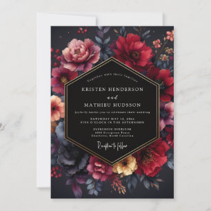 Burgundy Moody Floral Nocturne Bröllop Inbjudningar