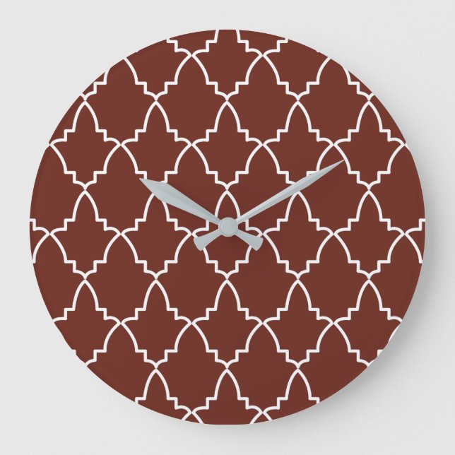 Burgundy Moroccan Lattice Mönster  Stor Klocka (Framsida)