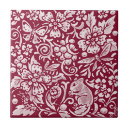 Burgundy Mouse Maroon Woodland Animal Ornate Kakelplatta