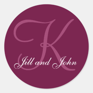 Burgundy Namn Monogram K Wedding Favor Sticker Runt Klistermärke