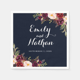 Burgundy Napkin, Blommigt Fall Wedding Napkin Pappersservett