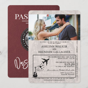 Burgundy Nashville Pass Bröllop Inbjudningar