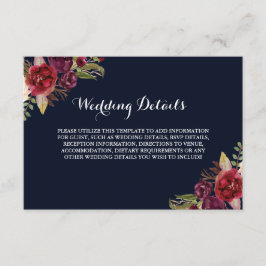 Burgundy Navy Blommig Bröllopsmottagning Detaljer Tilläggskort