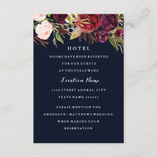Burgundy Navy Blommig Höst Bröllop Hotell Kort