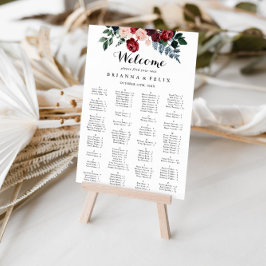 Burgundy Navy Blommigt Alfabetical Sesit Chart Poster