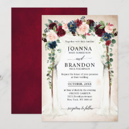 Burgundy Navy Blommigt Arch Canopy Bröllop Inbjudningar