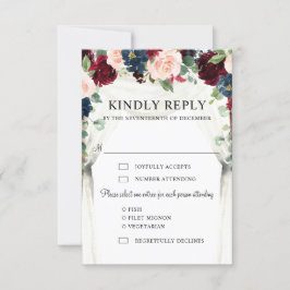Burgundy Navy Blommigt Arch Canopy Bröllop OSA Kort