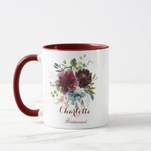 Burgundy Navy Blommigt Bridesmaid Gift Mugg