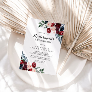 Burgundy Navy Blommigt Bridesmaids Luncheon Shower Inbjudningar