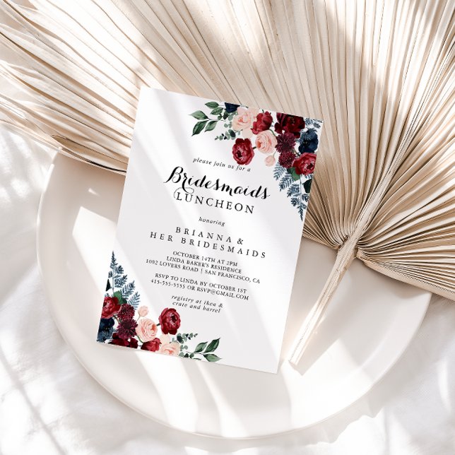 Burgundy Navy Blommigt Bridesmaids Luncheon Shower Inbjudningar (Skapare uppladdad)
