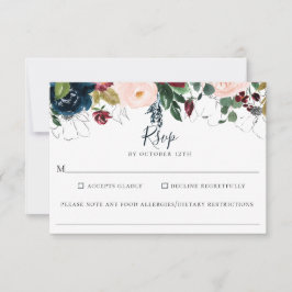 Burgundy Navy Blommigt Bröllop Food Allergy OSA Kort