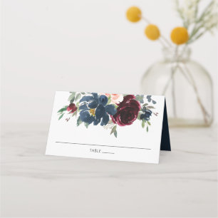 Burgundy Navy  Blommigt Bröllop Guest Namn Placeringskort