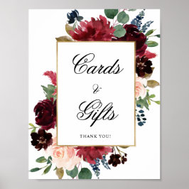 Burgundy Navy Blommigt Cards and Gifts Bröllop Poster